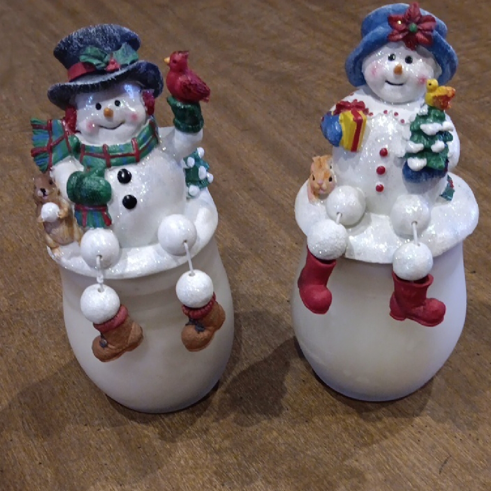 Charming Snowman Candle Holders - Red, Green, Blue Accents